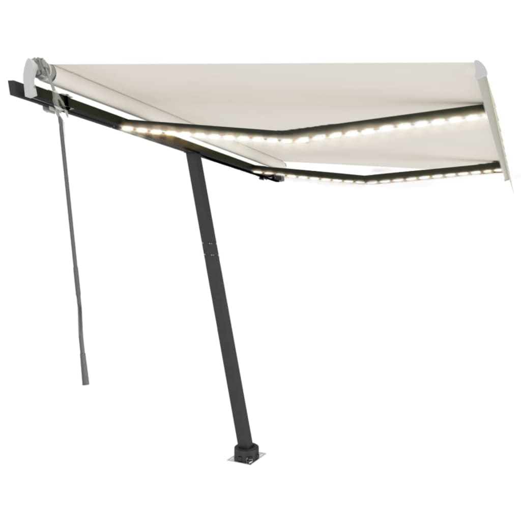 VidaXL Luifel handmatig uittrekbaar met LED 350x250 cm crèmekleurig