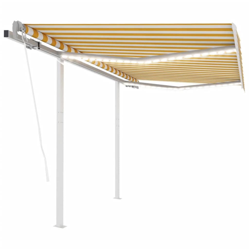 VidaXL Luifel automatisch met LED en windsensor 3,5x2,5 m geel en wit