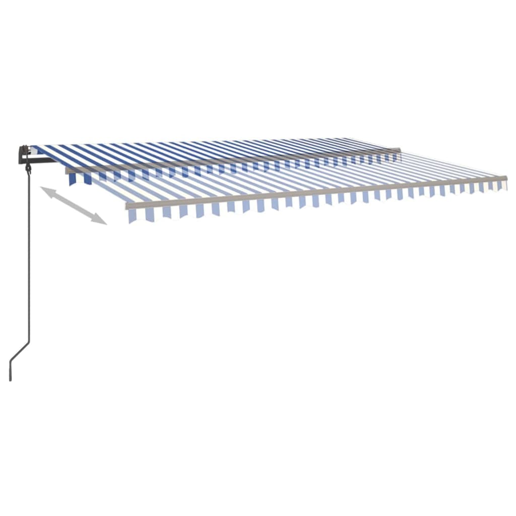 VidaXL Luifel automatisch uittrekbaar met palen 5x3 m blauw en wit