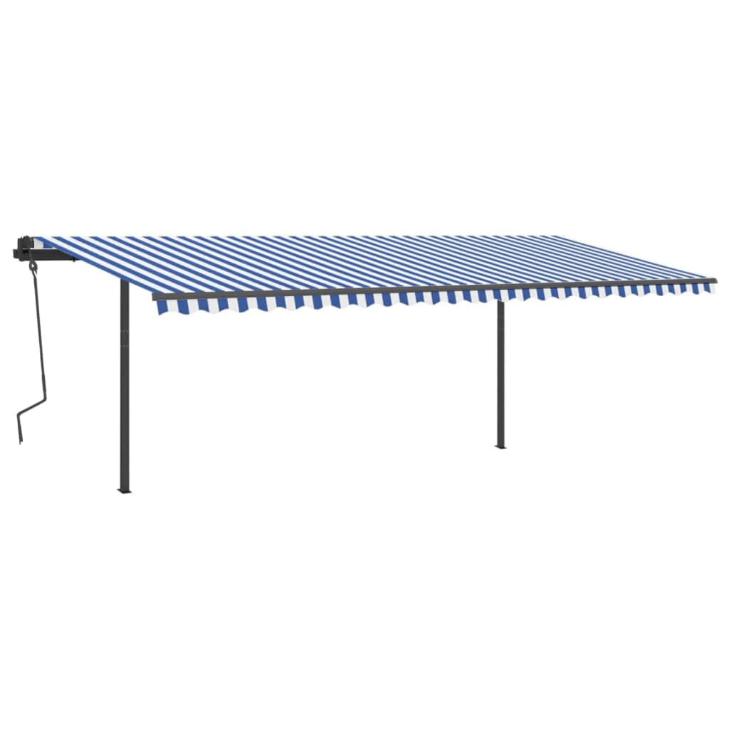 VidaXL Luifel handmatig uittrekbaar met palen 6x3 m blauw en wit