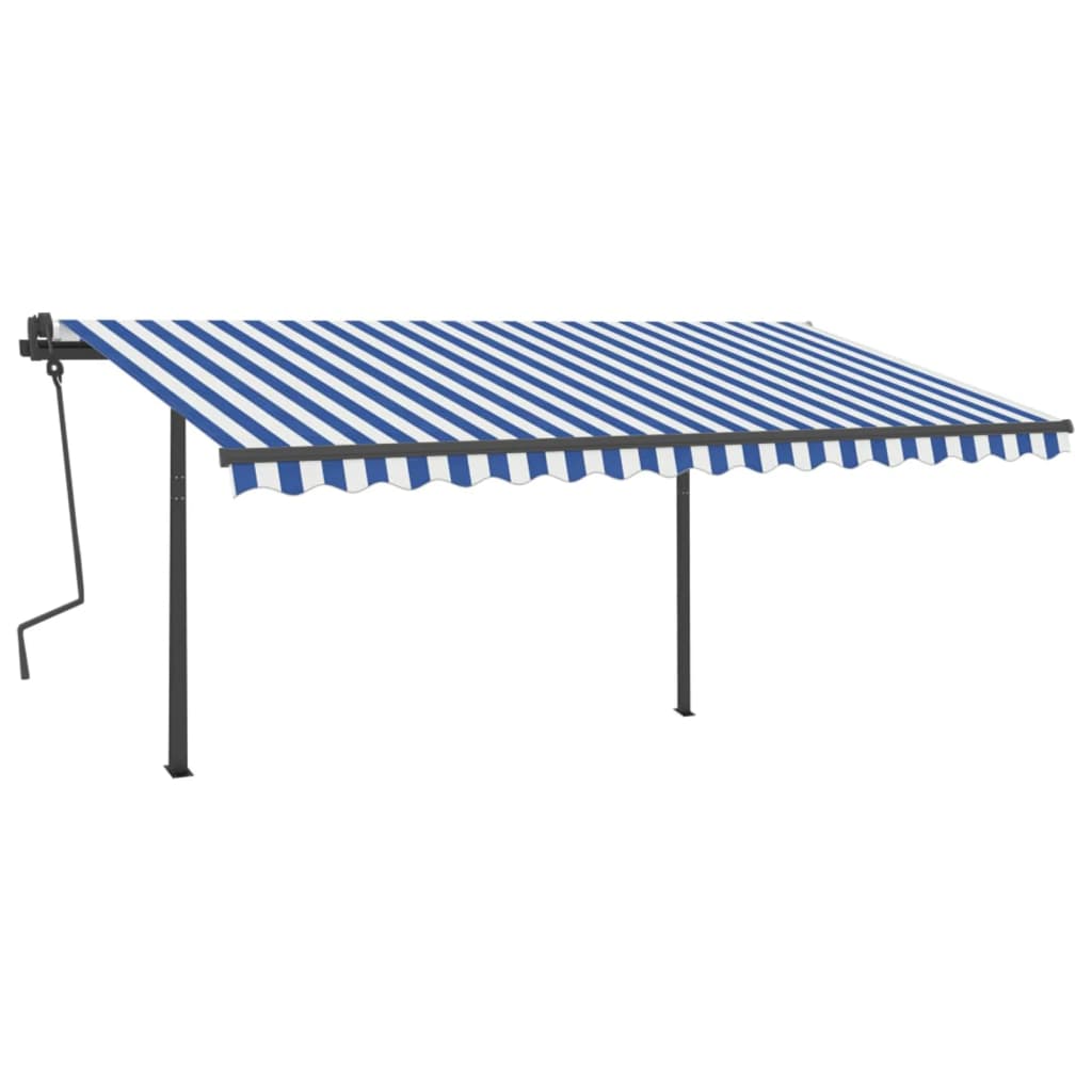 VidaXL Luifel handmatig uittrekbaar met LED 4x3,5m blauw en wit