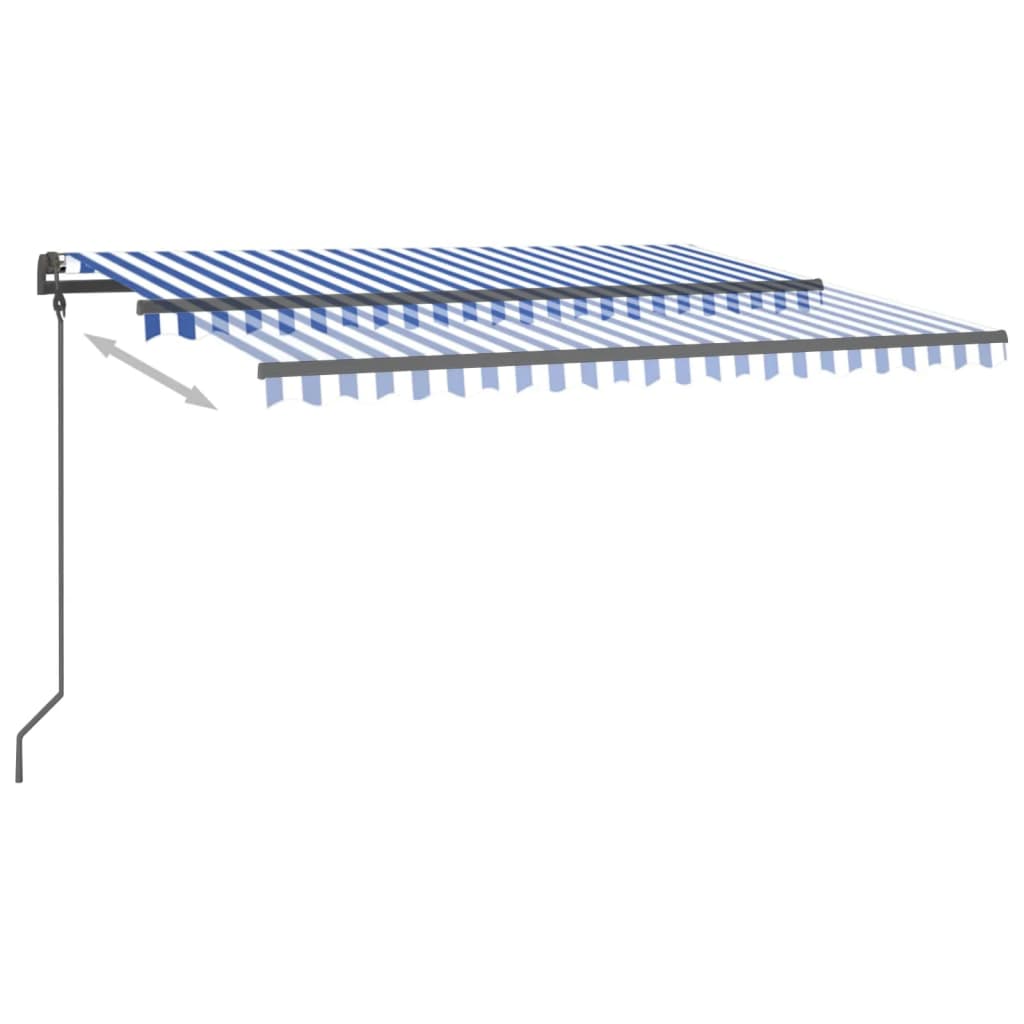 VidaXL Luifel handmatig uittrekbaar met LED 4x3,5m blauw en wit