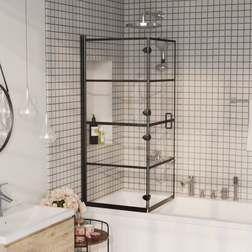 Vidaxl douchewand inklapbaar 120x140 cm esg zwart