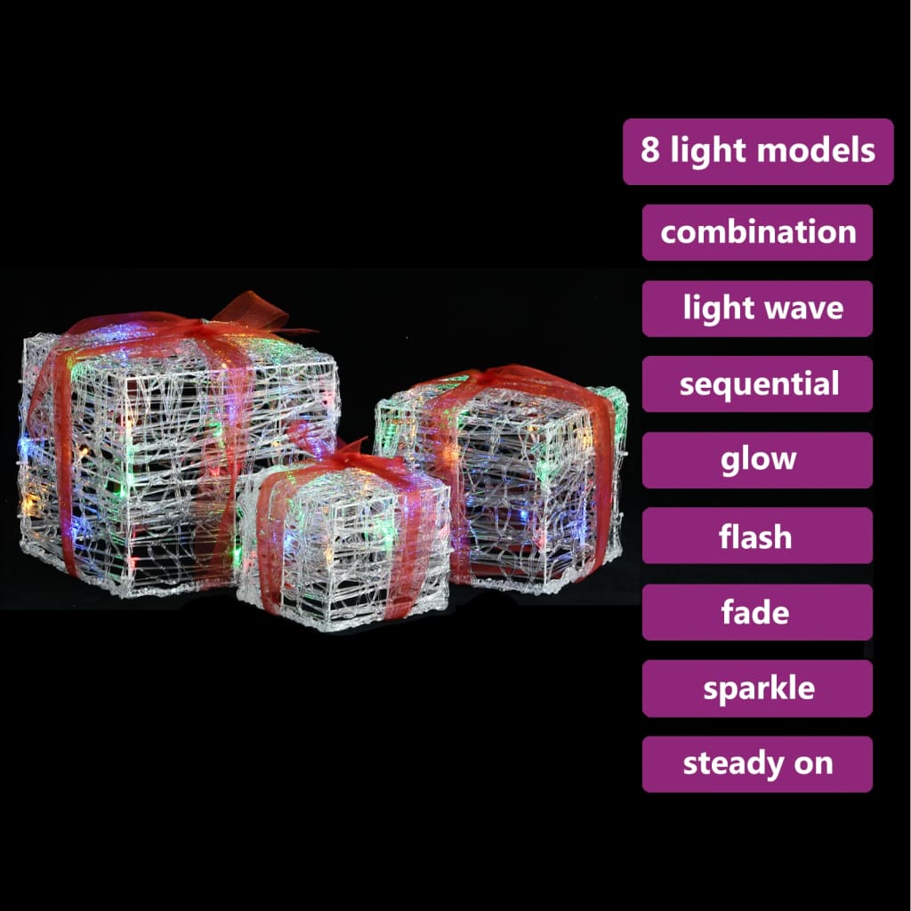 Vidaxl kerstverlichting geschenkdozen 3 st decoratief acryl thema thema