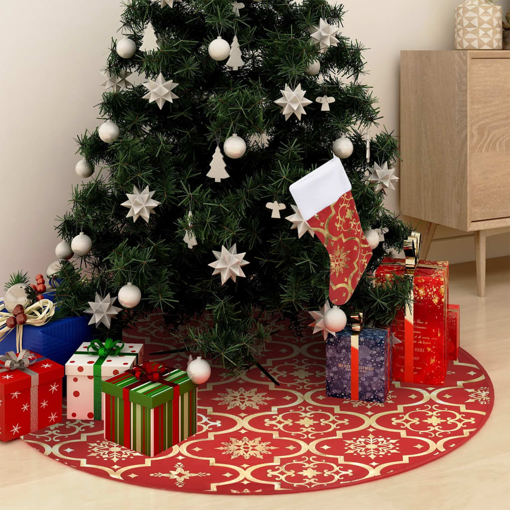 Vidaxl luxe kerstboomrok met sok rood 122 cm stof
