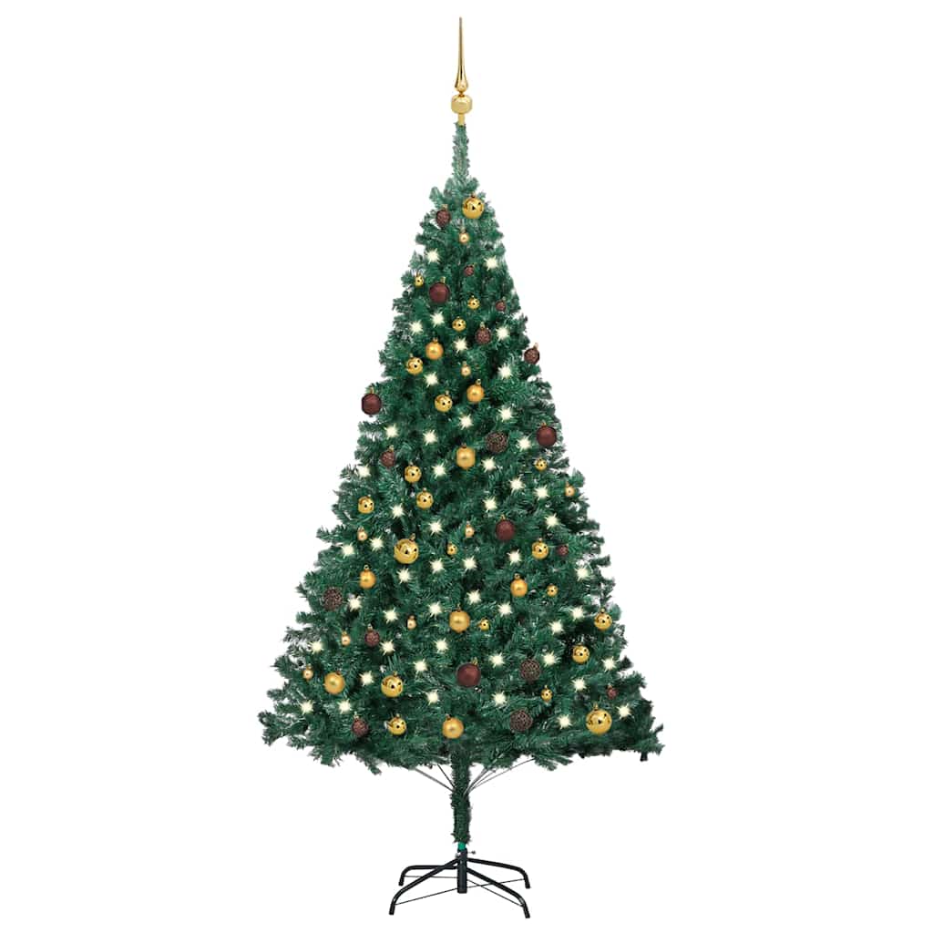 Vidaxl kunstkerstboom met verlichting en kerstballen 210 cm pvc groen