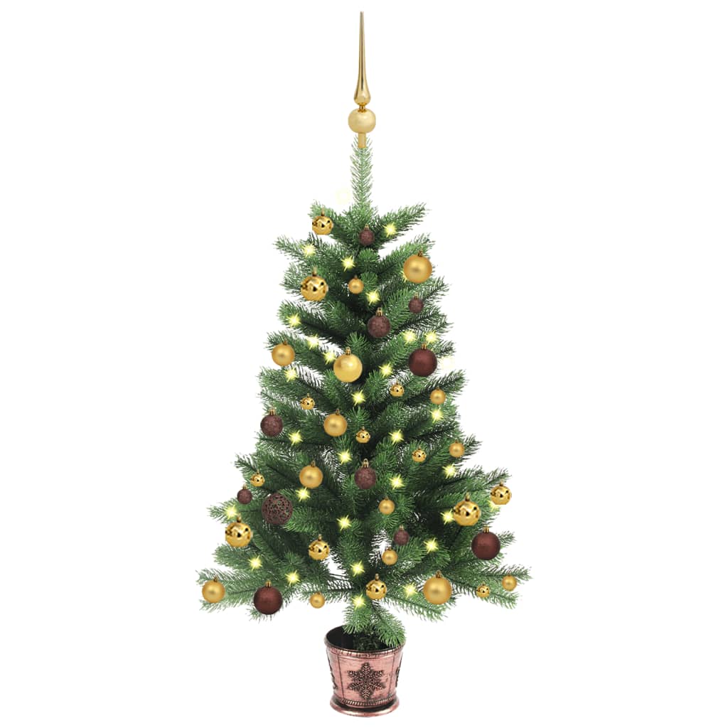 VidaXL Kunstkerstboom met verlichting en kerstballen 90 cm groen