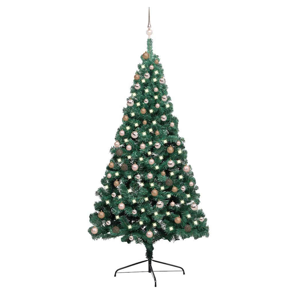 Vidaxl kunstkerstboom met verlichting en kerstballen half 210 cm groen
