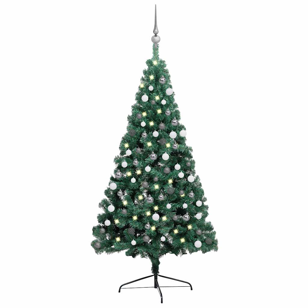 Vidaxl kunstkerstboom met verlichting en kerstballen half 150 cm groen