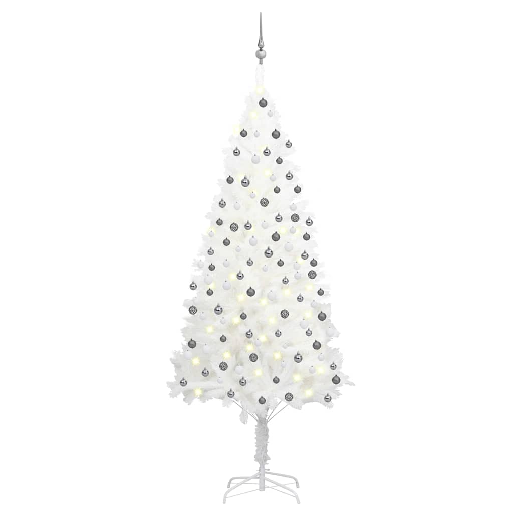 Vidaxl kunstkerstboom met verlichting en kerstballen 210 cm pvc wit