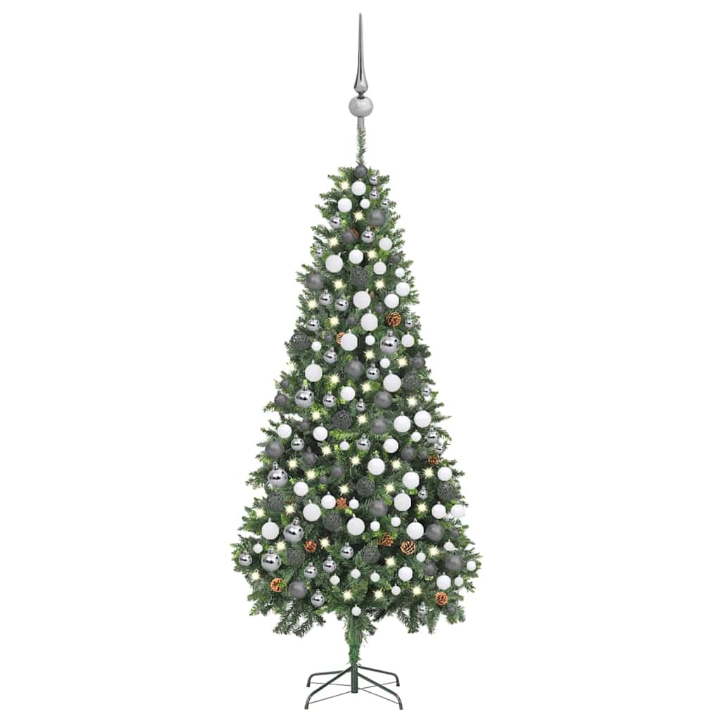 Vidaxl kunstkerstboom met verlichting kerstballen dennenappels 210 cm