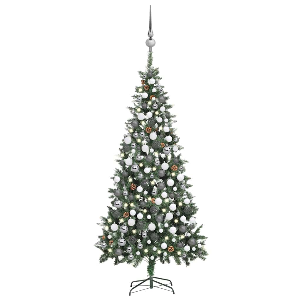 Vidaxl kunstkerstboom met verlichting kerstballen dennenappels 210 cm