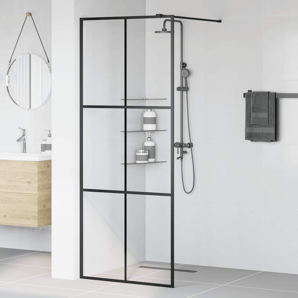 Vidaxl inloopdouchewand 80x195 cm esg-glas transparant en zwart
