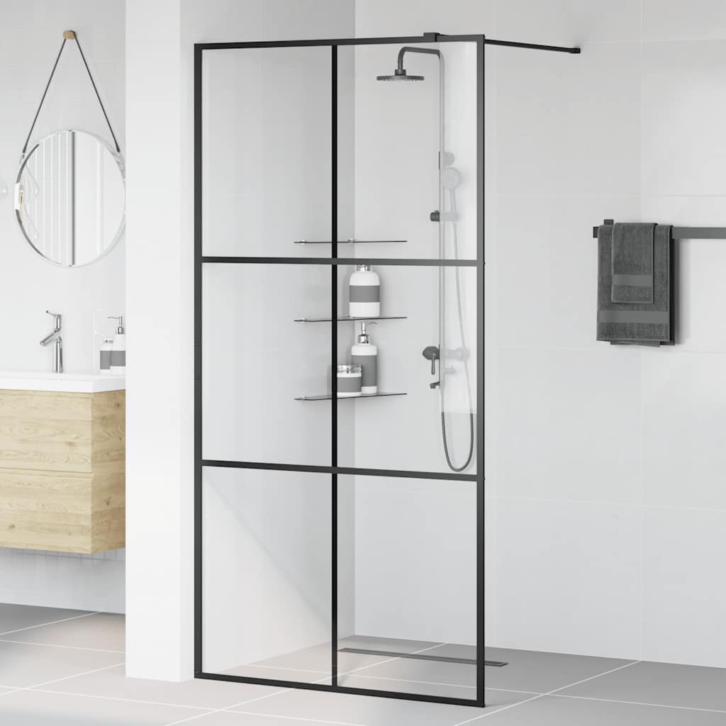 Vidaxl inloopdouchewand 100x195 cm esg-glas transparant en zwart