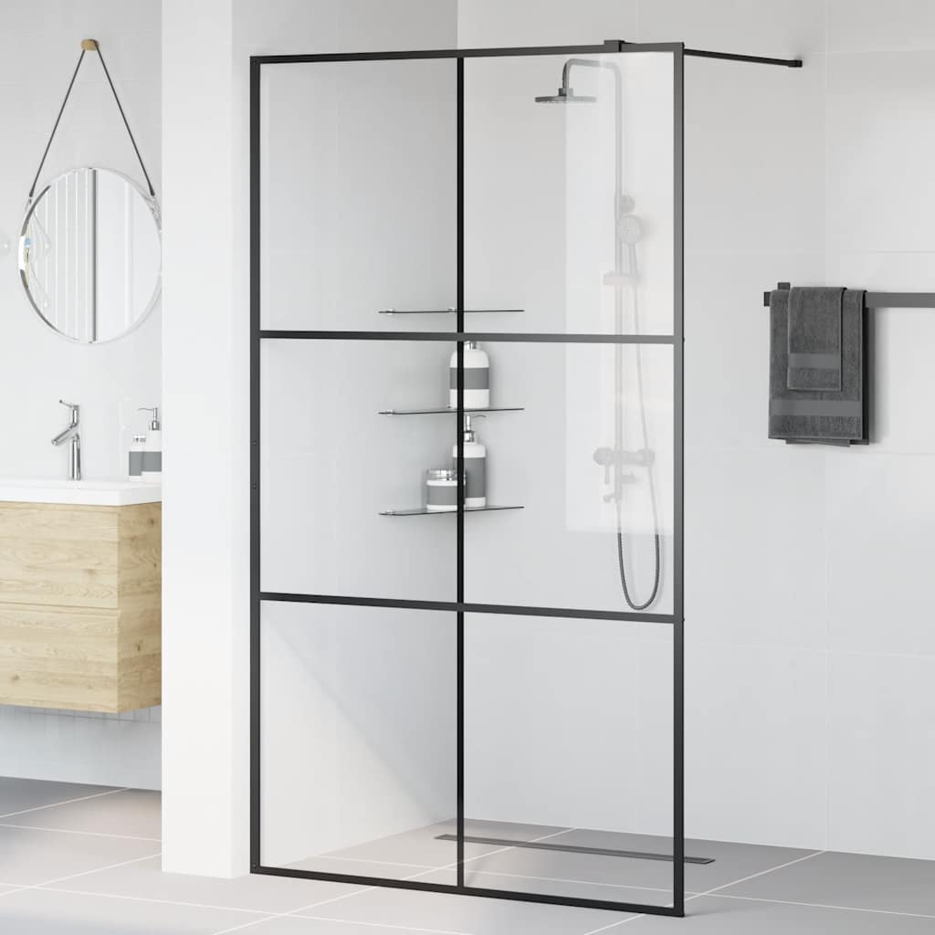 Vidaxl inloopdouchewand 115x195 cm esg-glas transparant en zwart
