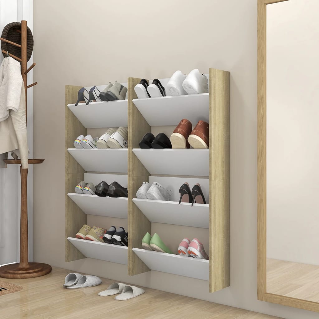Vidaxl wandschoenenkasten 4 st 60x18x60 cm hout wit sonoma eiken