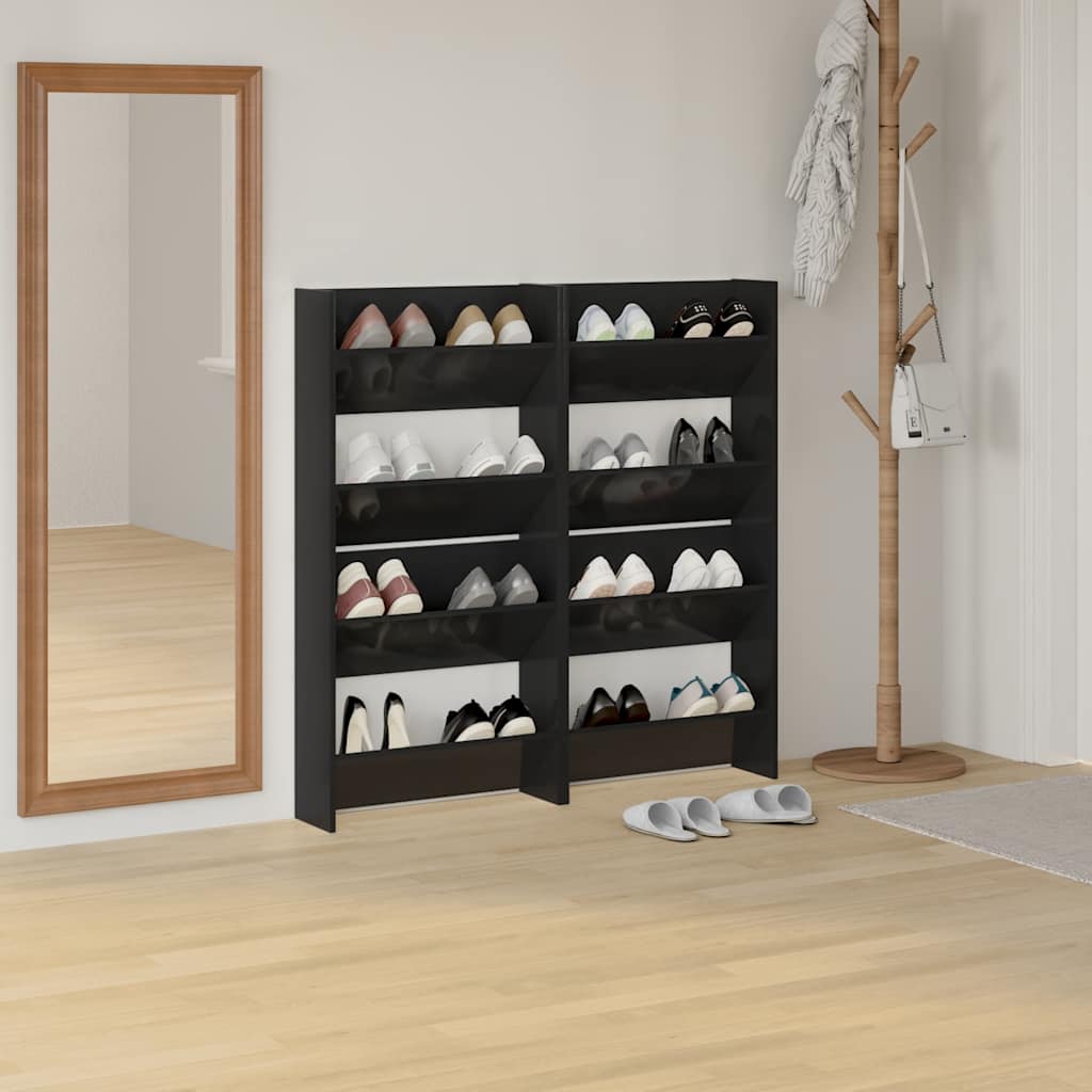 Vidaxl wandschoenenkasten 4 st 60x18x60 cm hout hoogglans zwart