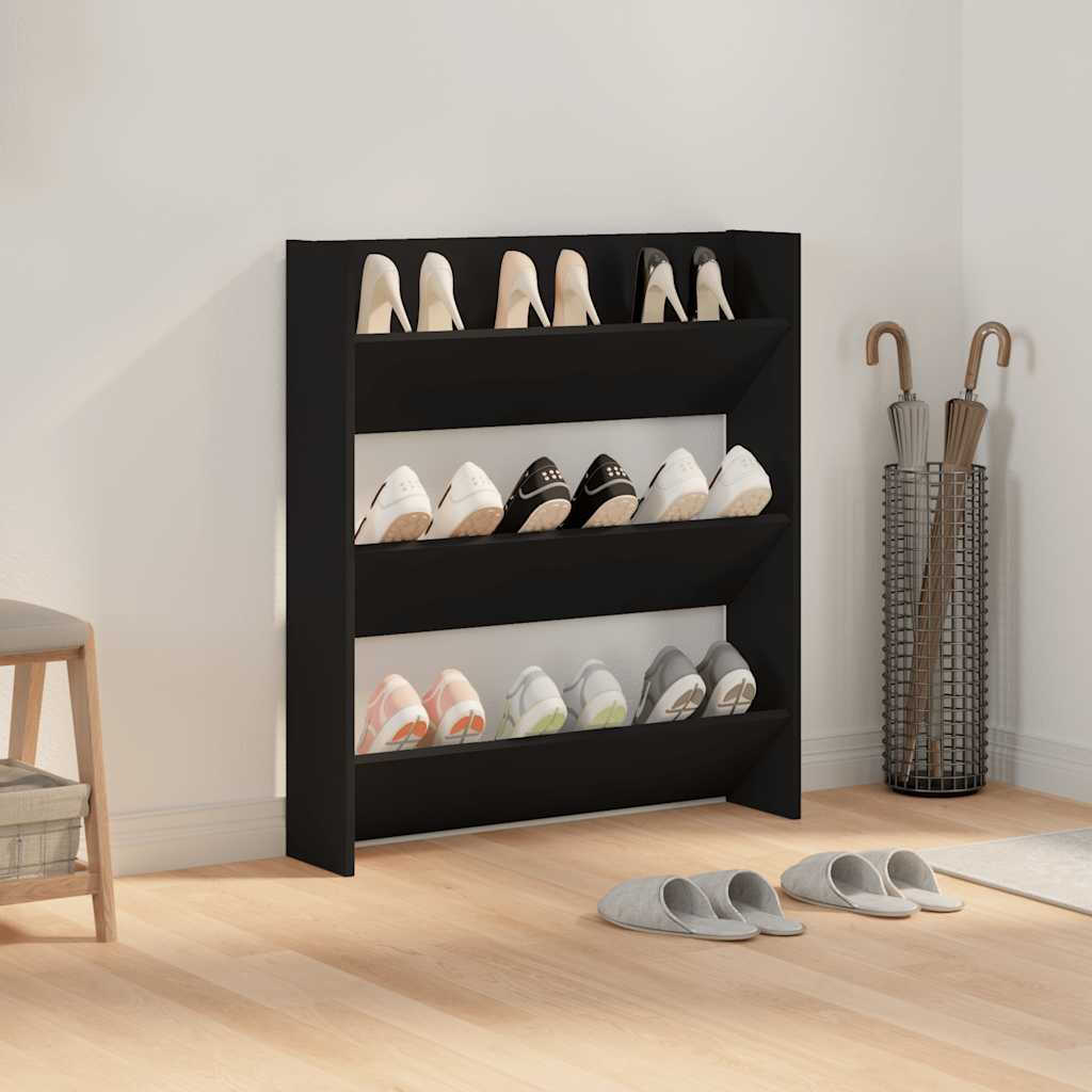 Vidaxl wandschoenenkast 80x18x90 cm bewerkt hout zwart