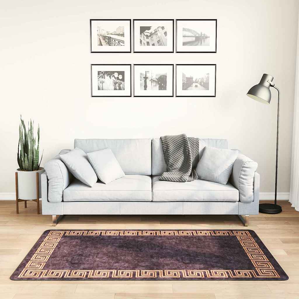 Vidaxl vloerkleed wasbaar antislip 80x150 cm zwart en goudkleurig