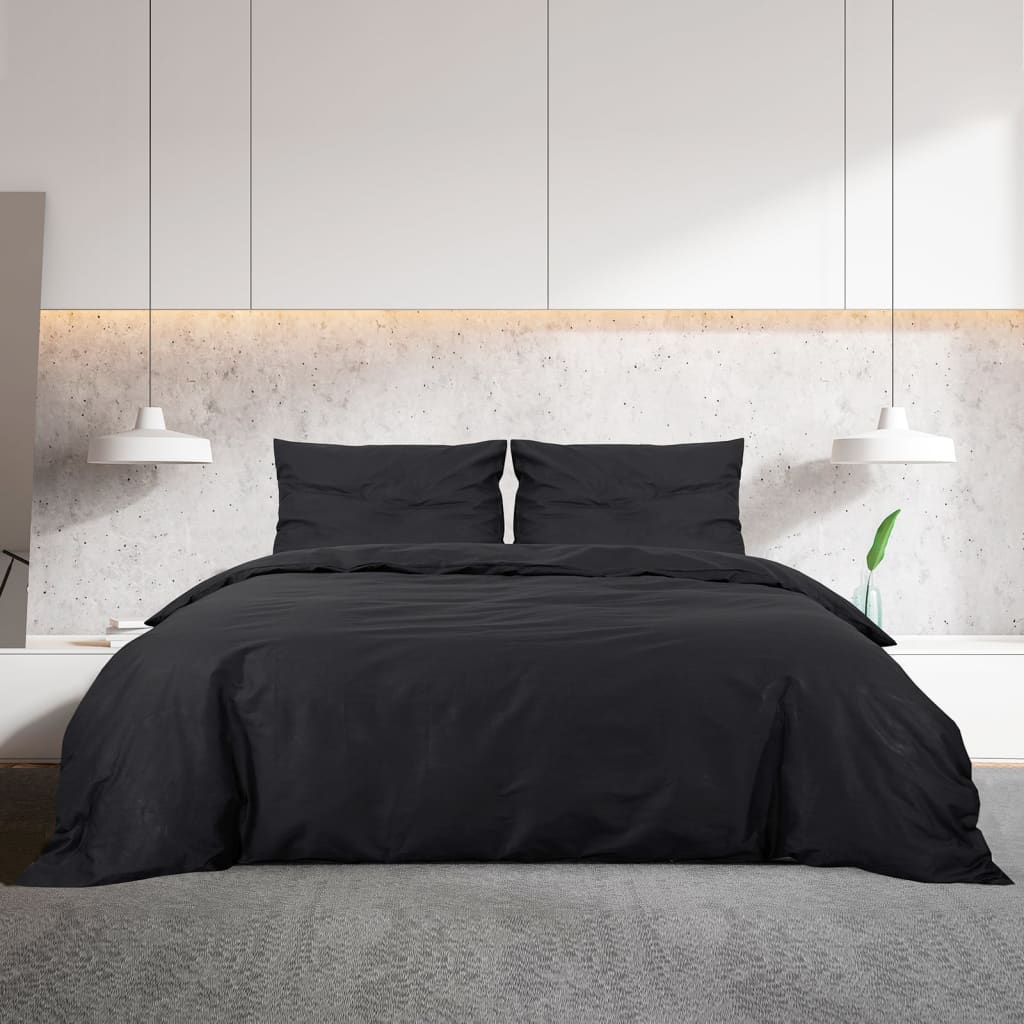 Vidaxl dekbedovertrekset 225x220 cm katoen zwart