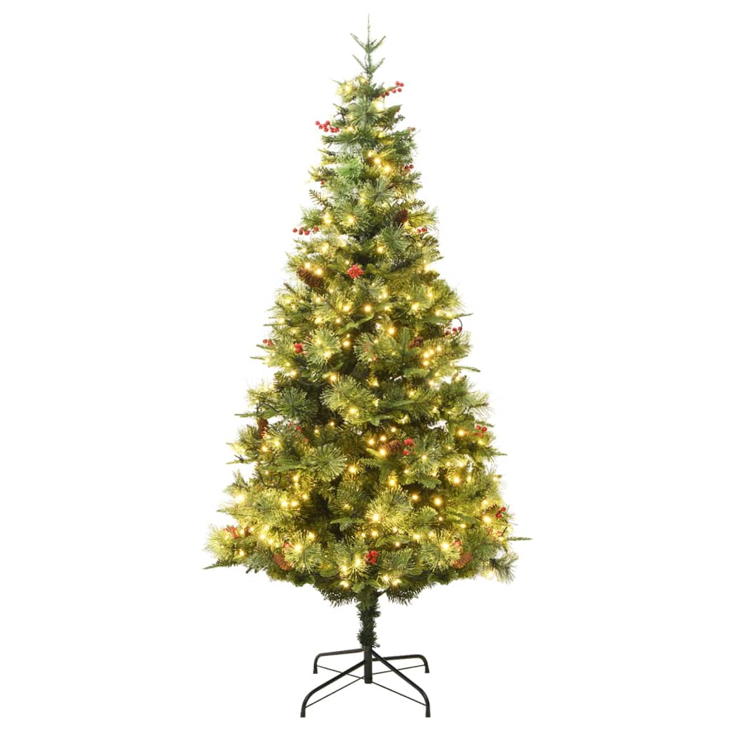 VidaXL Kerstboom met LED en dennenappels 195 cm PVC en PE groen