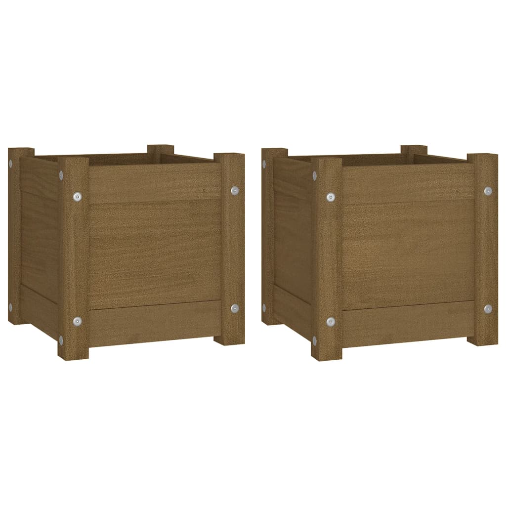 VidaXL Plantenbakken 2 st 31x31x31 cm massief groenhout honingbruin