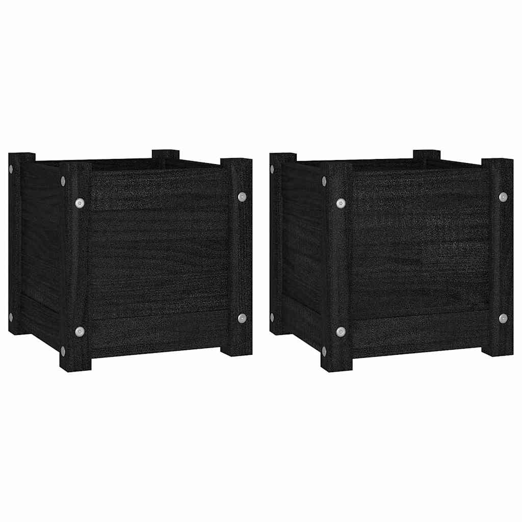 Vidaxl plantenbakken 2 st 31x31x31 cm massief grenenhout zwart