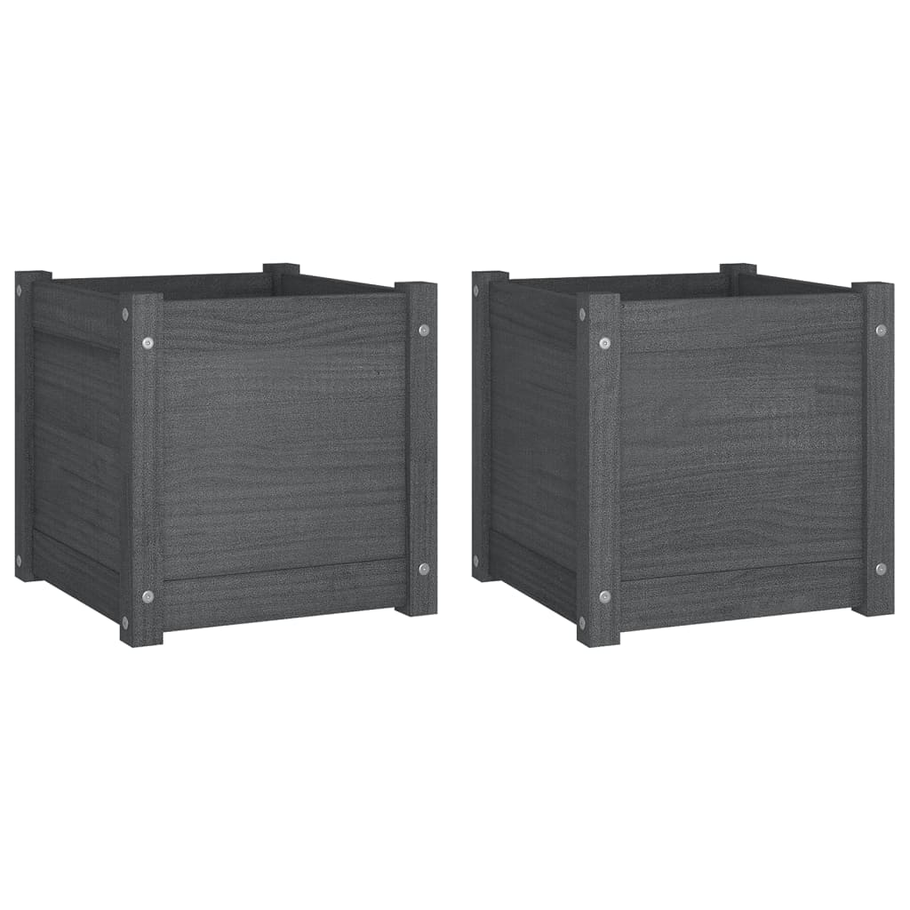 Vidaxl plantenbakken 2 st 40x40x40 cm massief grenenhout grijs