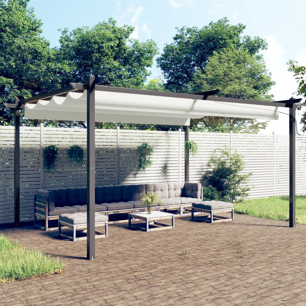Vidaxl tuinprieel met uittrekbaar dak 4x3m crèmekleurig