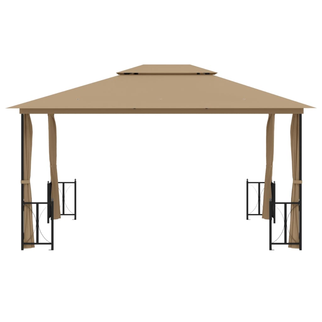 VidaXL Prieel met zijwanden en dubbel dak 3x4m taupe