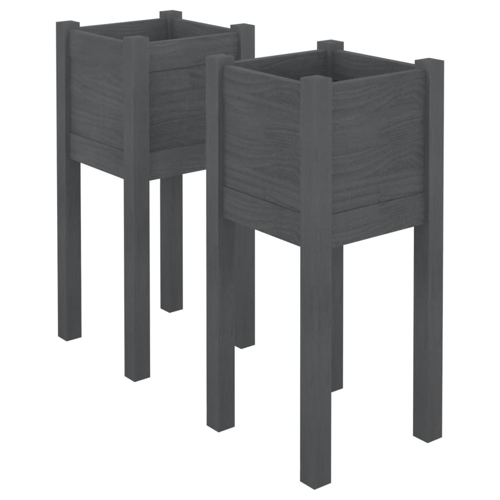 Vidaxl plantenbakken 2 st 31x31x70 cm massief groenenhout grijs