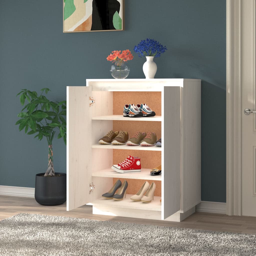 Vidaxl schoenenkast 60x35x80 cm massief groenhout wit
