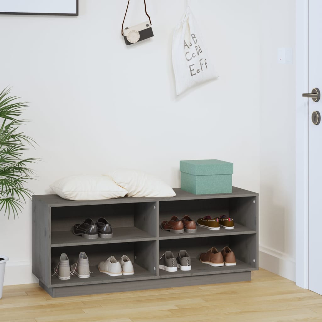 Vidaxl schoenenkast 110x34x45 cm massief groenenhout grijs