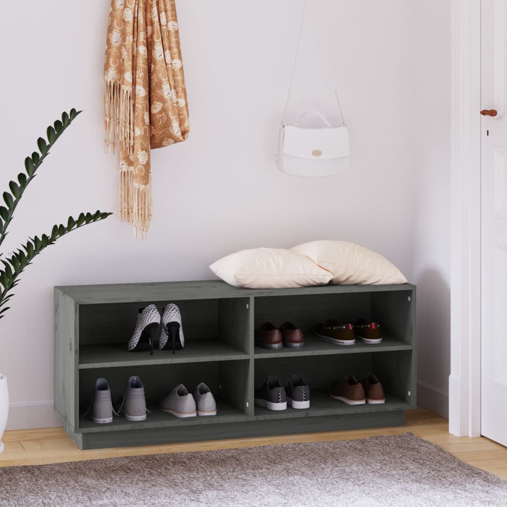 Vidaxl schoenenkast 110x34x45 cm massief groenenhout grijs