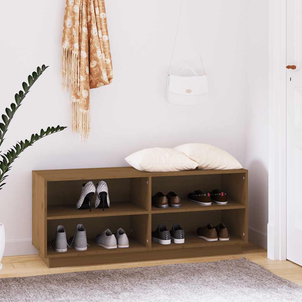 Vidaxl schoenenkast 110x34x45 cm massief groenhout honingbruin