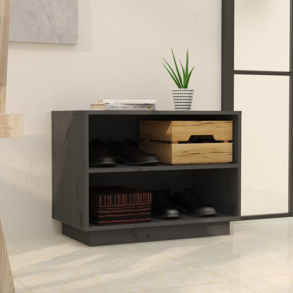 Vidaxl schoenenkast 60x34x45 cm massief groenhout grijs