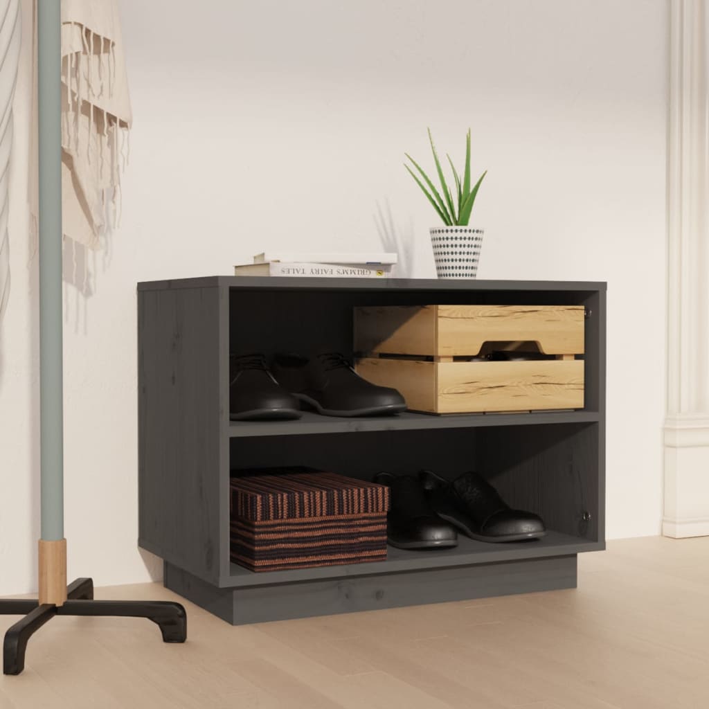 Vidaxl schoenenkast 60x34x45 cm massief groenhout grijs