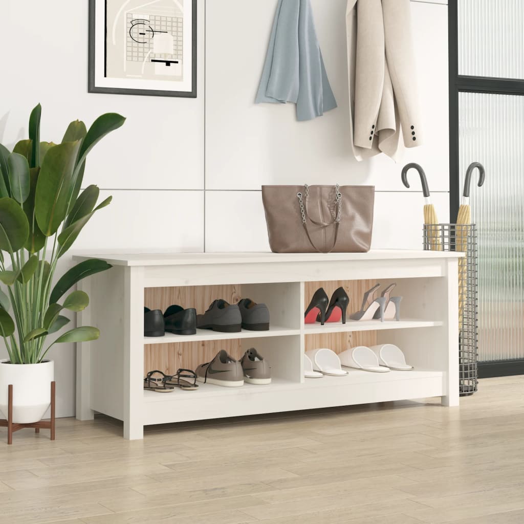 Vidaxl schoenenbank 110x38x45,5 cm massief groenhout wit