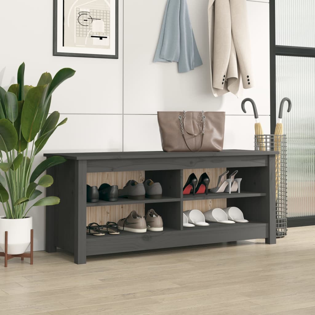 Vidaxl schoenenbank 110x38x45,5 cm massief groenenhout grijs