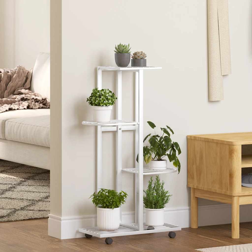 Vidaxl bloemenstandaard met wielen 4-laags 44x23x80 cm ijzer wit