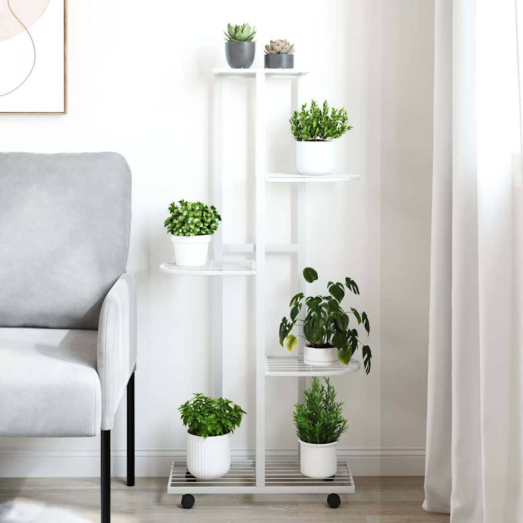 Vidaxl bloemenstandaard met wielen 5-laags 44x23x100 cm ijzer wit