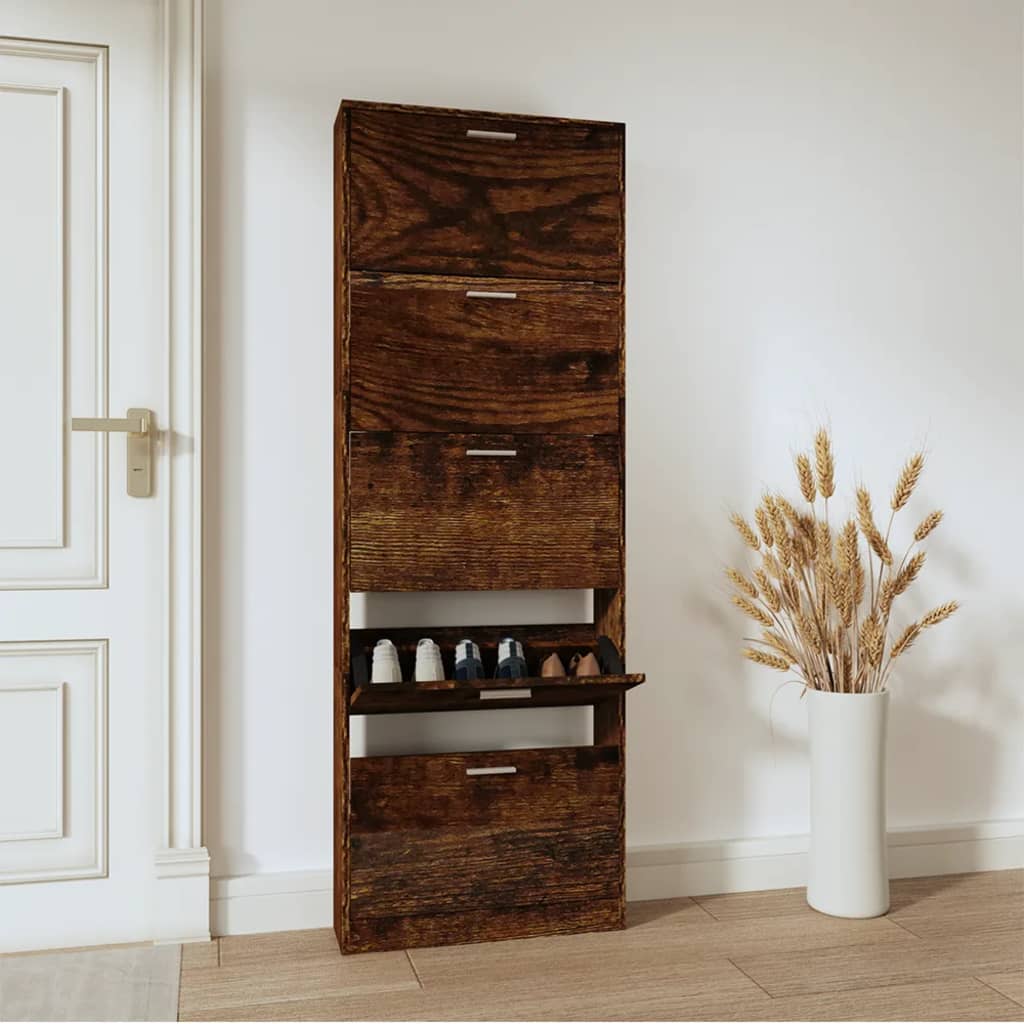 Vidaxl schoenenkast 59x17x169 cm bewerkt hout gerookt eikenkleurig