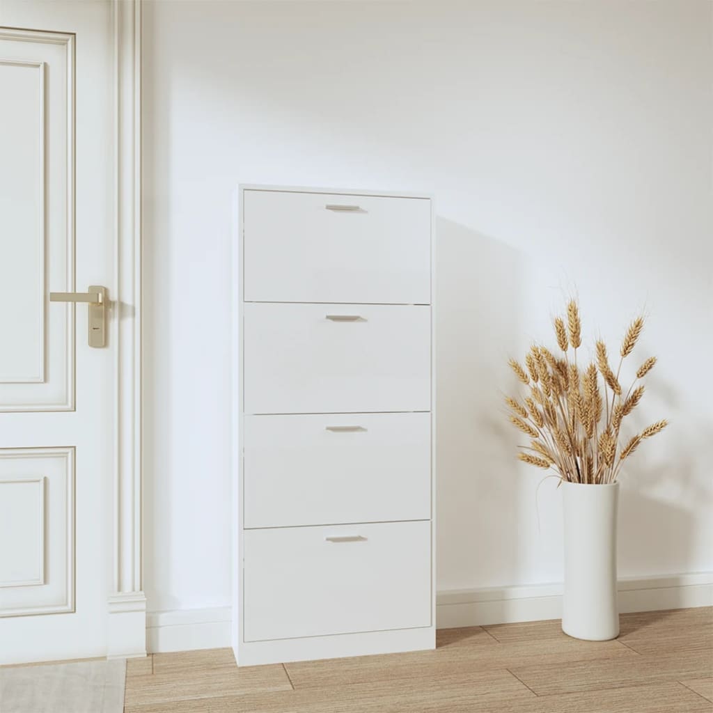 Vidaxl schoenenkast 59x17x150 cm bewerkt hout hoogglans wit