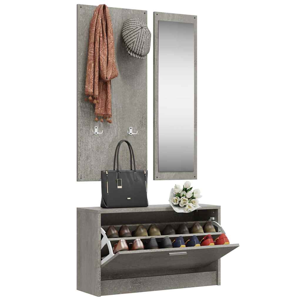 Vidaxl schoenenkastset 3-in-1 bewerkt hout betongrijs