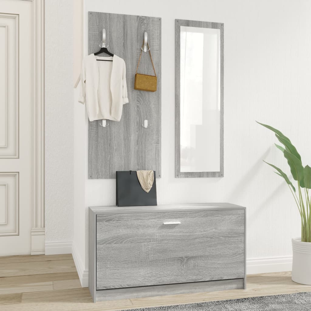 Vidaxl schoenenkastset 3-in-1 bewerkt hout grijs sonoma eiken