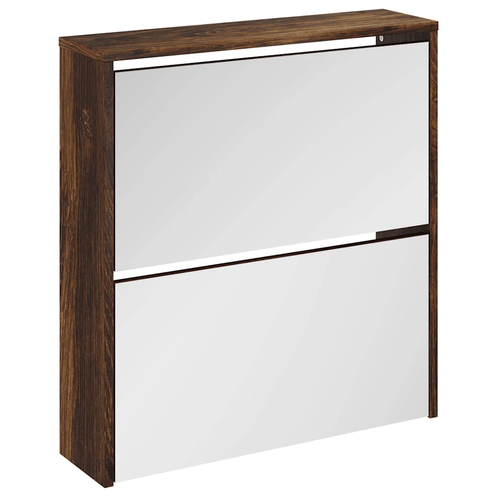 Vidaxl schoenenkast met spiegel 2-laags 63x17x67 cm gerookt eiken
