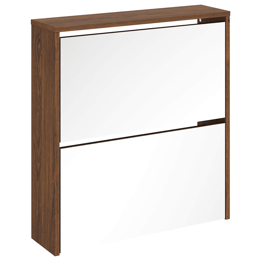 Vidaxl schoenenkast met spiegel 2-laags 63x17x67 cm bruiniken