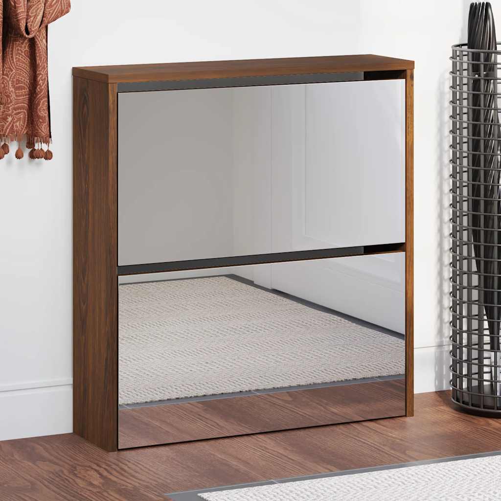 Vidaxl schoenenkast met spiegel 2-laags 63x17x67 cm bruiniken