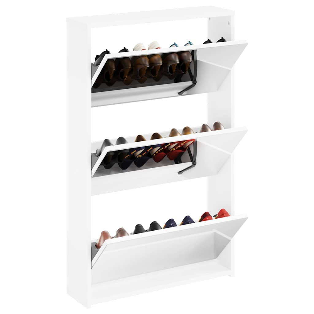 Vidaxl schoenenkast met spiegel 3-laags hoogglans wit 63x17x102,5 cm