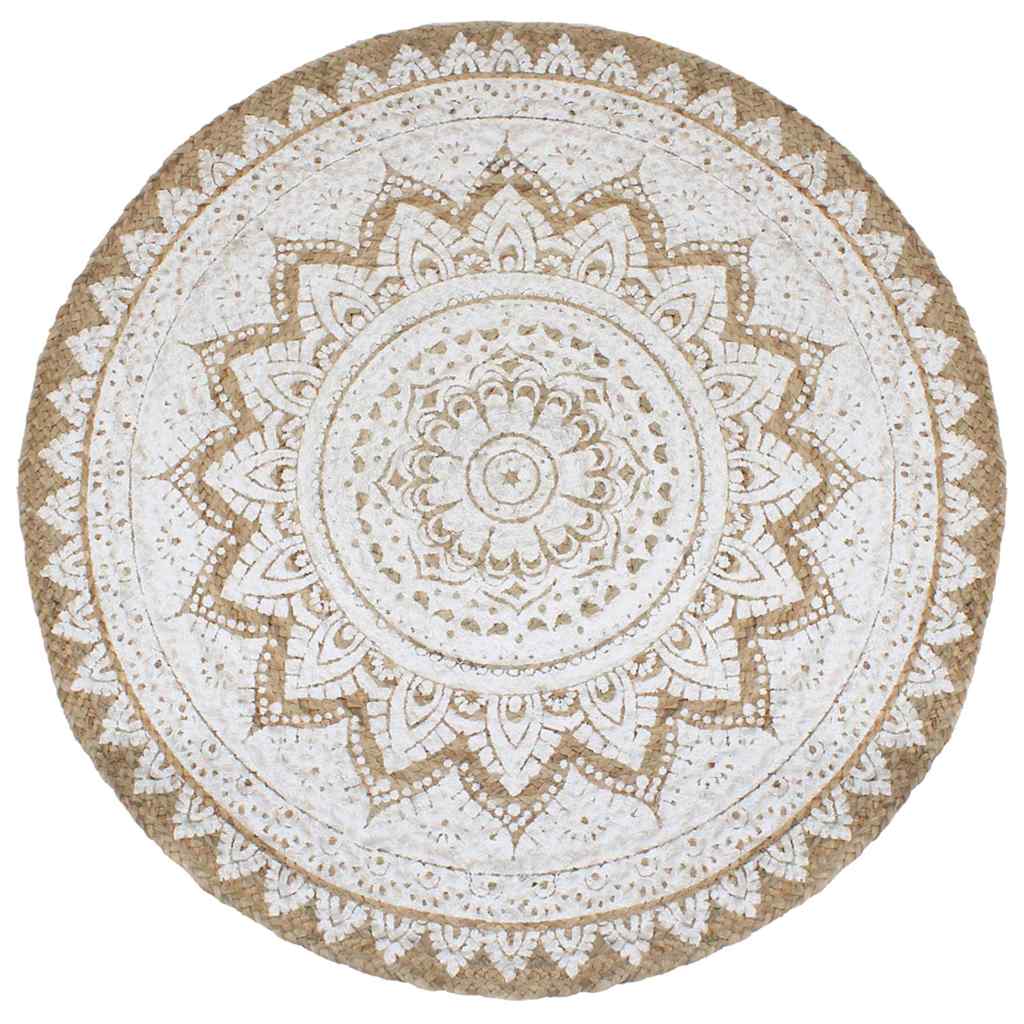 Vidaxl tapijt met print rond 210 cm gevlochten jute